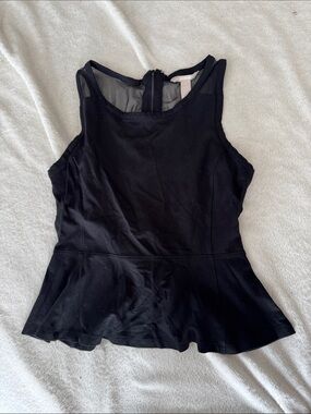 Banana Republic Black Peplum Tank with Sheer Back Yoke